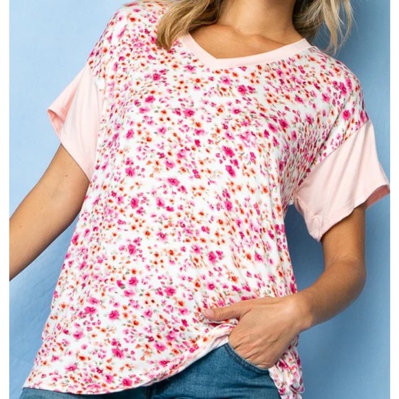 Boutique E.LUNA New with Tags PLUS DIZZY FLORAL PRINT AND SOLID MIXED V NECK 3X - Picture 1 of 10